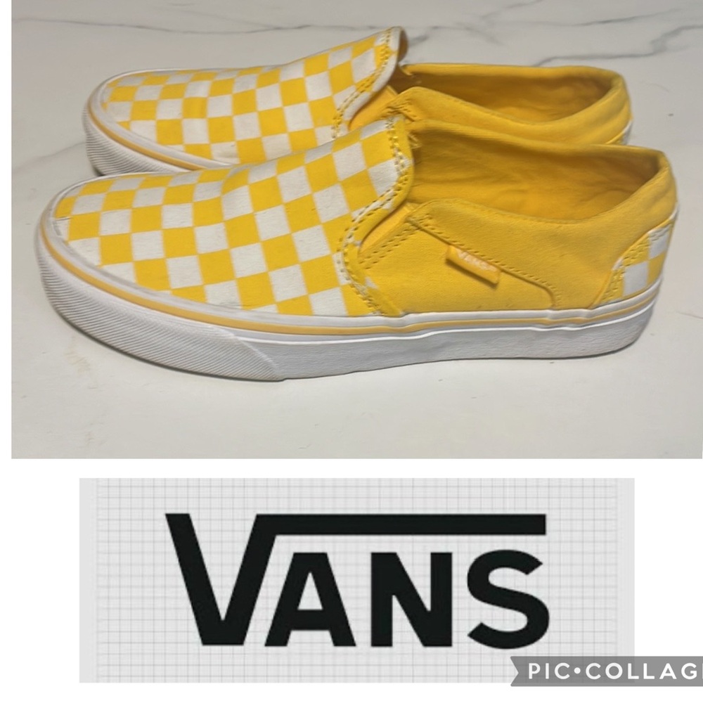 Van’s classic yellow checkered slip on sneakers Size 6.5 women